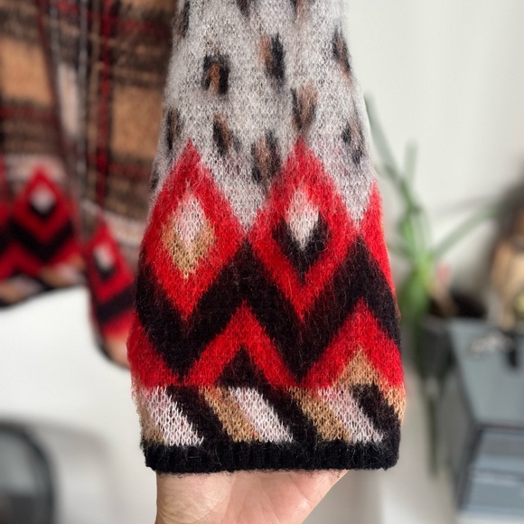 80s OUI Check Textured Knit Vintage Women's Multicolor Patterned Sweater Size 6 - Picture 9 of 14